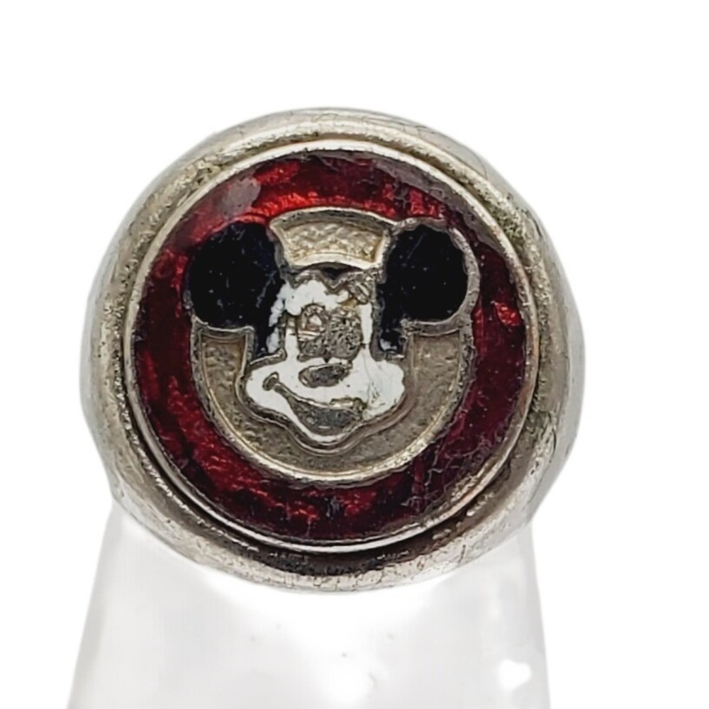 Disney Mickey Mouse Ring Silver Tone Red Enamel Vintage‎ Adjustable Collectible